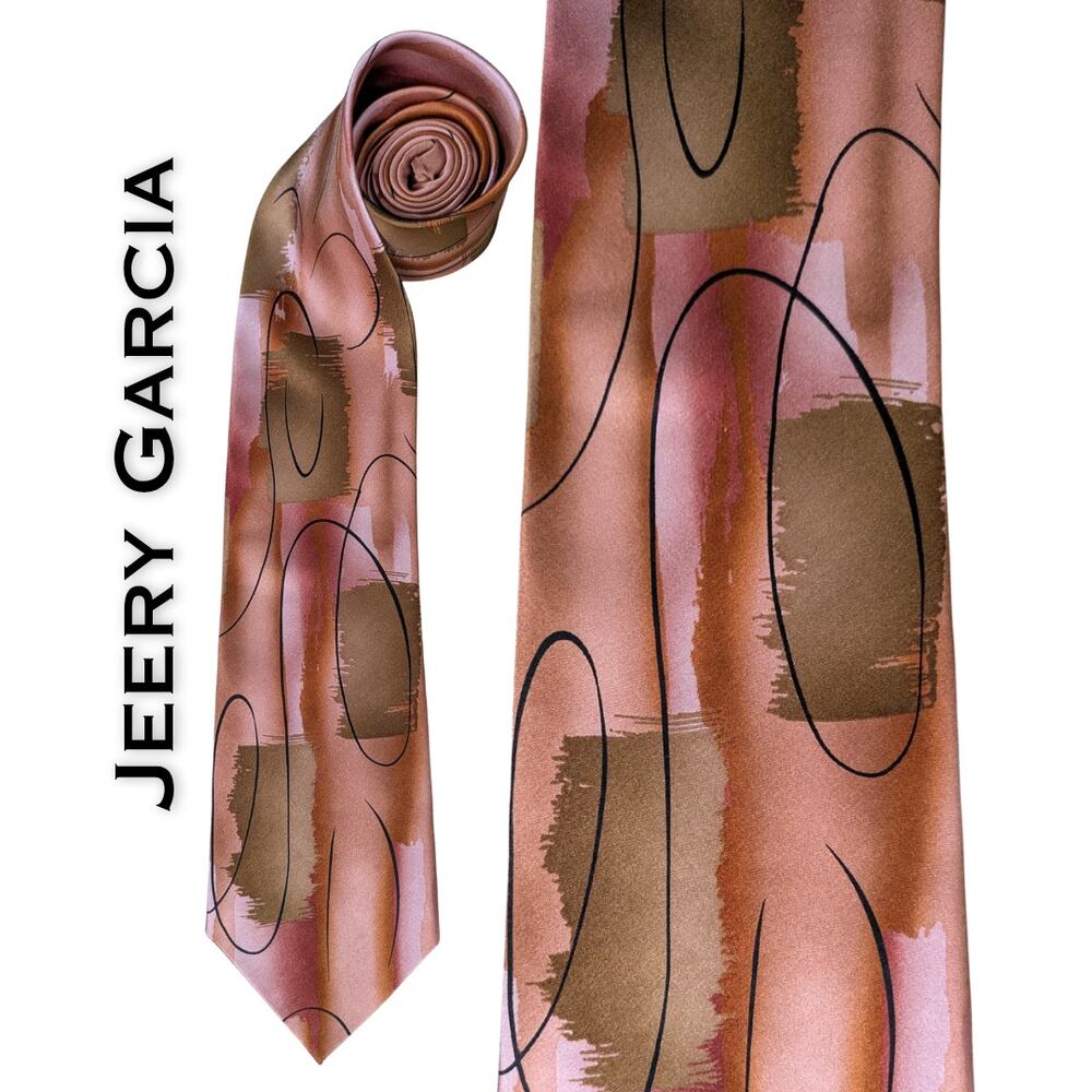 Jerry Garcia Mood Mountain Tie Brown Pink Abstract Silk